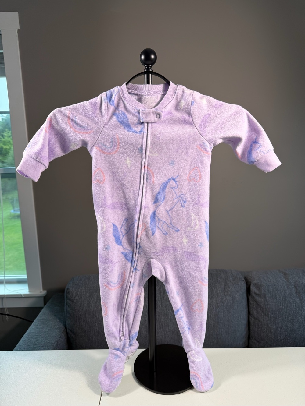 Carter’s 12M Purple Unicorn Rainbow Fleece Footed Pajamas Sleeper